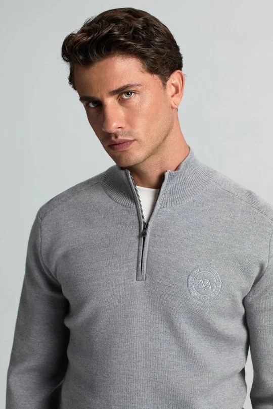 Hemington - Açık Gri Fermuarlı Merino Yün Activewear Triko (2)