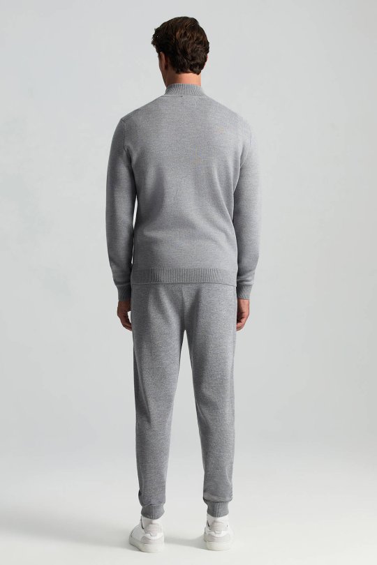 Açık Gri Fermuarlı Merino Yün Activewear Triko