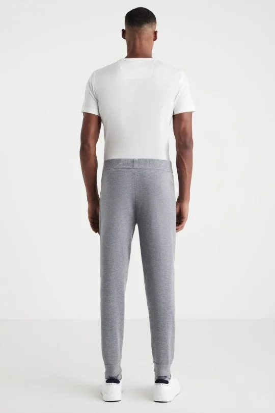 Hemington - Açık Gri Merino Yün Activewear Şerit Detaylı Triko Pantolon (4)