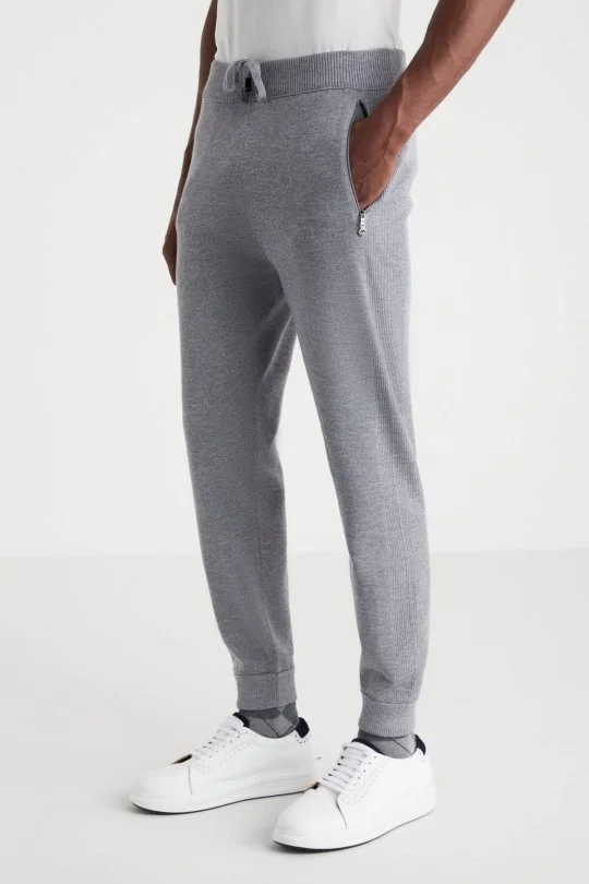 Hemington - Açık Gri Merino Yün Activewear Şerit Detaylı Triko Pantolon (2)