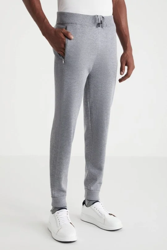Hemington - Açık Gri Merino Yün Activewear Şerit Detaylı Triko Pantolon (1)