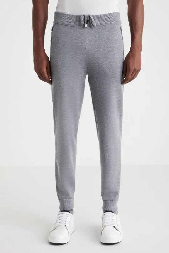 Hemington - Açık Gri Merino Yün Activewear Şerit Detaylı Triko Pantolon (3)