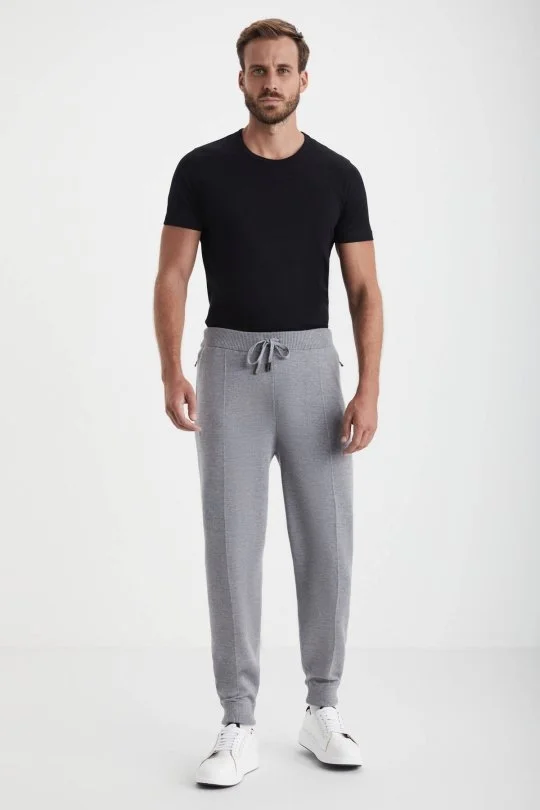 Hemington - Açık Gri Merino Yün Activewear Triko Pantolon (1)