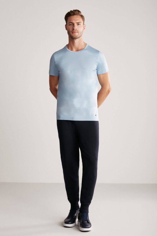 Açık Mavi Bisiklet Yaka Basic T-Shirt
