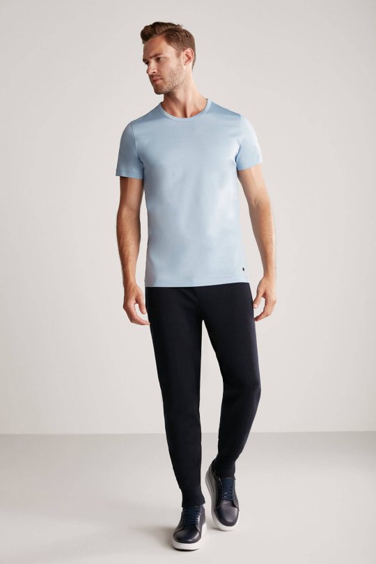 Açık Mavi Bisiklet Yaka Basic T-Shirt