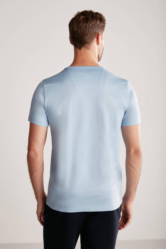 Açık Mavi Bisiklet Yaka Basic T-Shirt