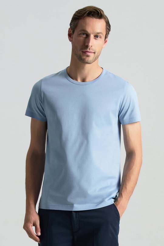 Açık Mavi Bisiklet Yaka Basic T-Shirt