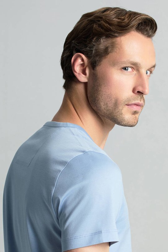 Açık Mavi Bisiklet Yaka Basic T-Shirt