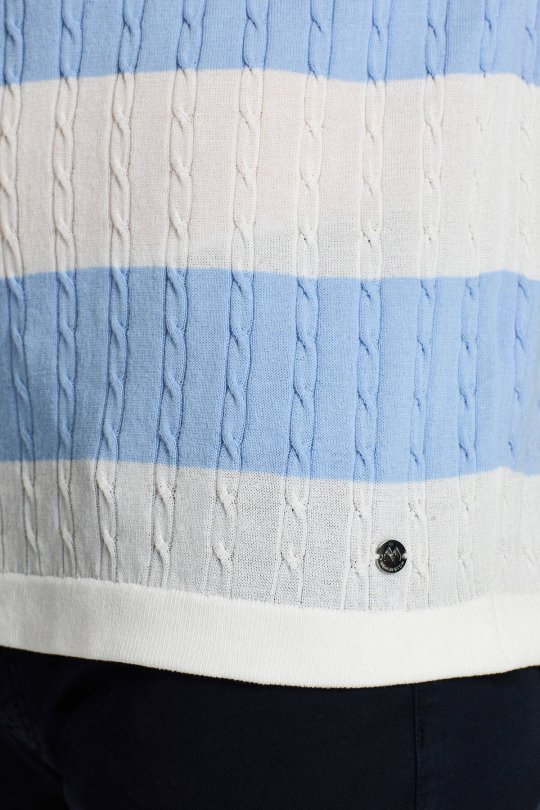 Açık Mavi Düğmeli Yaka Saç Örgü Merserize Pamuk Triko Polo