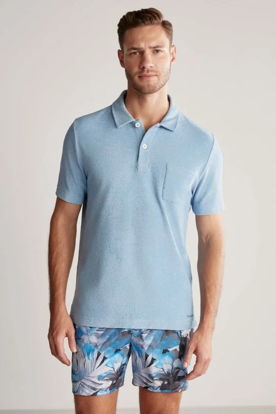 Hemington - Açık Mavi Havlu Kumaş Polo Yaka T-Shirt