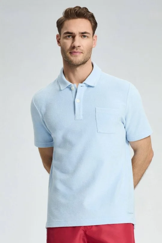 Hemington - Açık Mavi Havlu Kumaş Polo Yaka T-Shirt