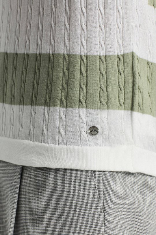 Açık Yeşil Düğmeli Yaka Saç Örgü Merserize Pamuk Triko Polo