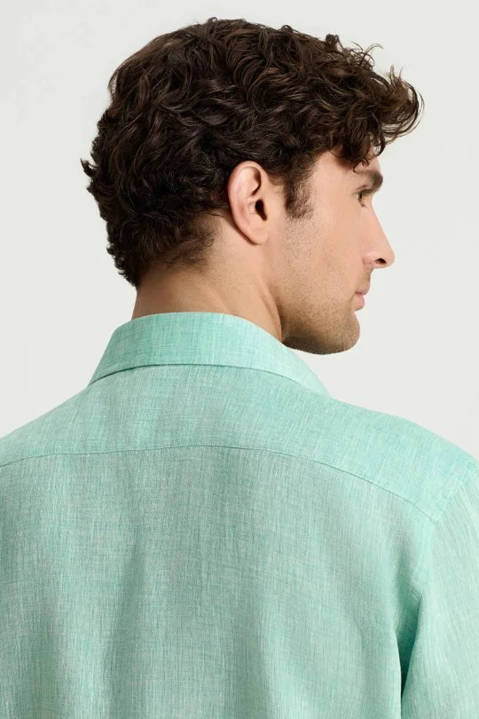 Açık Yeşil Saf Keten Spor Gömlek