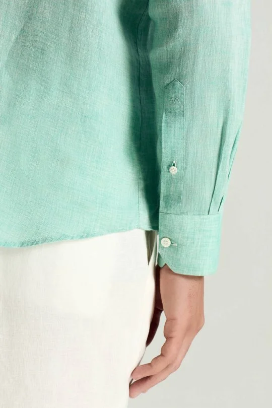 Açık Yeşil Saf Keten Spor Gömlek