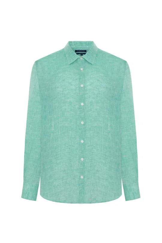 Açık Yeşil Saf Keten Spor Gömlek