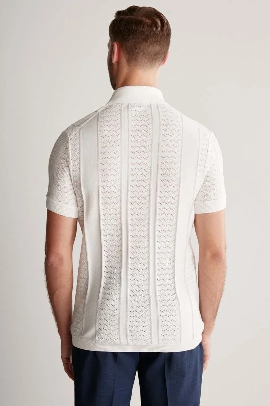 Hemington - Ajur Örgü Detaylı Beyaz Triko Polo (5)
