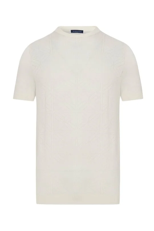 Hemington - Ajur Örgü Detaylı Bisiklet Yaka Beyaz Triko T-Shirt (6)
