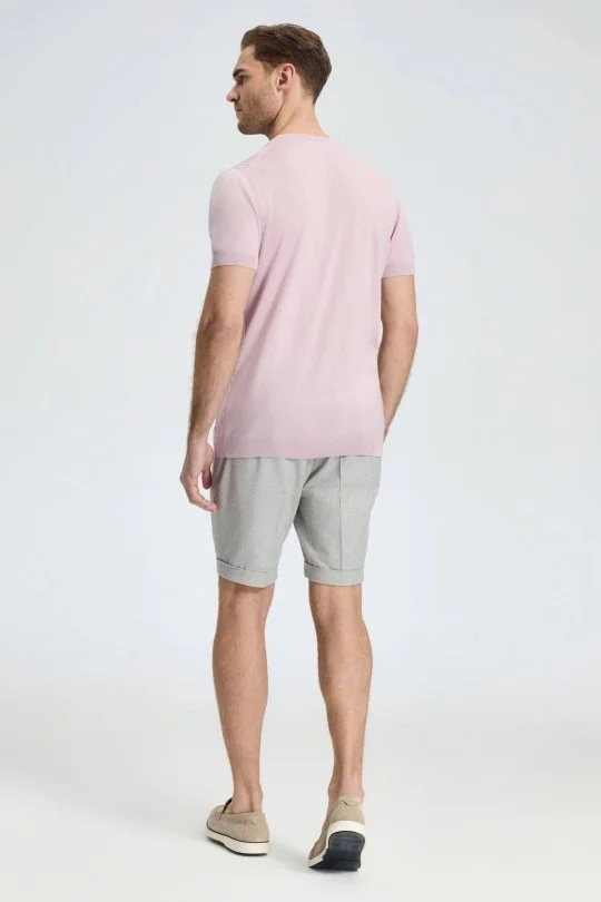 Hemington - Ajur Örgü Detaylı Bisiklet Yaka Gül Kurusu Triko T-Shirt (5)