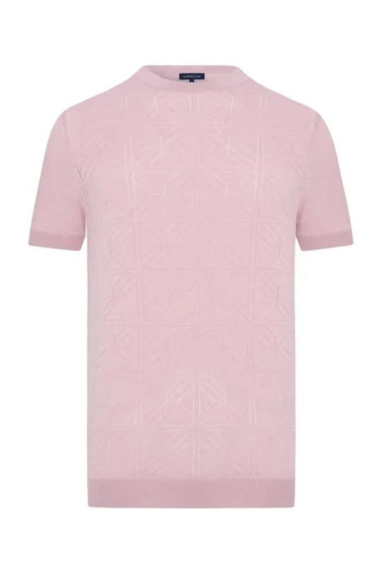 Hemington - Ajur Örgü Detaylı Bisiklet Yaka Gül Kurusu Triko T-Shirt (7)