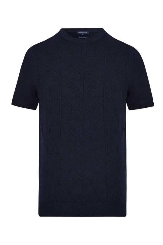 Hemington - Ajur Örgü Detaylı Bisiklet Yaka Lacivert T-Shirt (6)