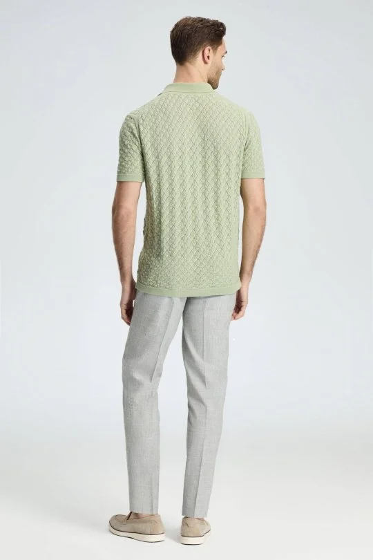 Hemington - Ajur Örgü Detaylı Saf Pamuk Yeşil Triko Polo (4)
