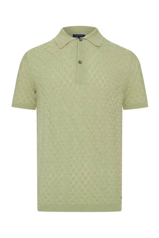 Hemington - Ajur Örgü Detaylı Saf Pamuk Yeşil Triko Polo (6)