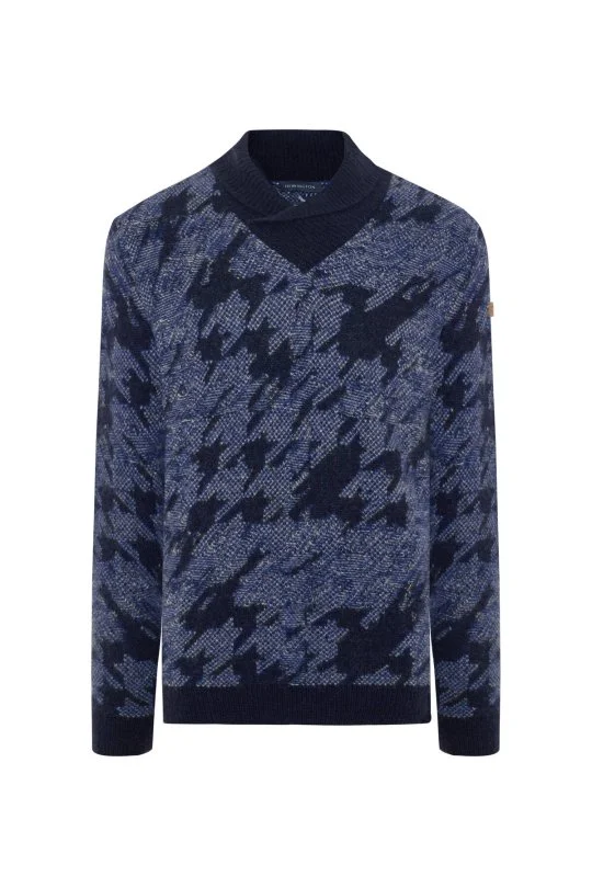 Hemington - Alpaka Yün Kaşmir Karışım Şal Yaka Desenli Mavi Triko (6)