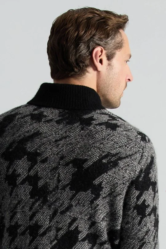 Hemington - Alpaka Yün Kaşmir Karışım Şal Yaka Desenli Siyah Triko (5)