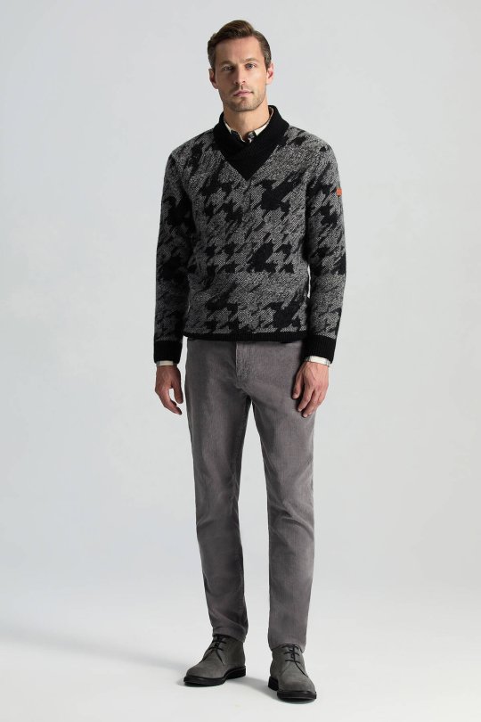 Alpaka Yün Kaşmir Karışım Şal Yaka Desenli Siyah Triko