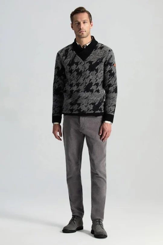 Hemington - Alpaka Yün Kaşmir Karışım Şal Yaka Desenli Siyah Triko (2)