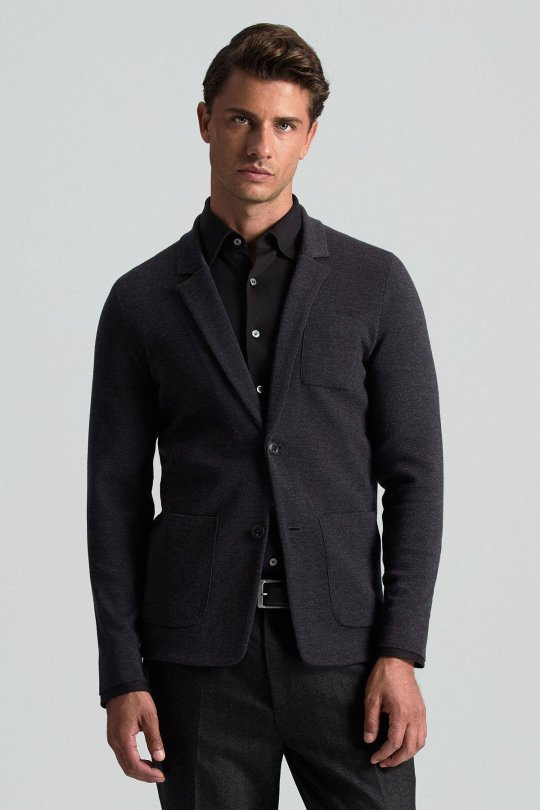 Extrafine Merino Antrasit Triko Blazer Ceket
