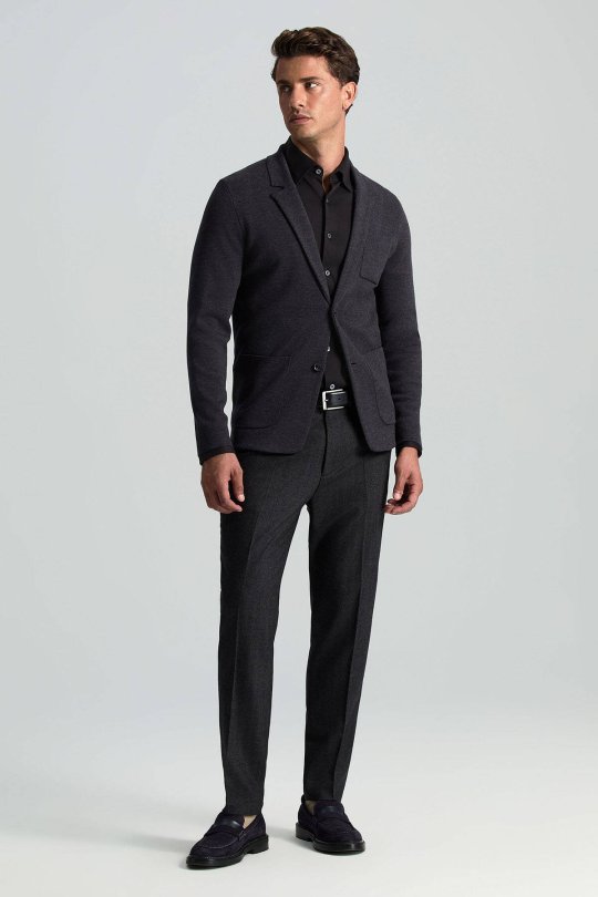 Extrafine Merino Antrasit Triko Blazer Ceket