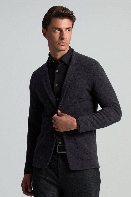 Extrafine Merino Antrasit Triko Blazer Ceket