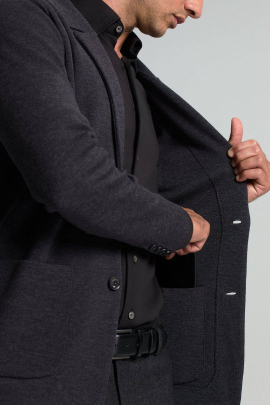 Extrafine Merino Antrasit Triko Blazer Ceket