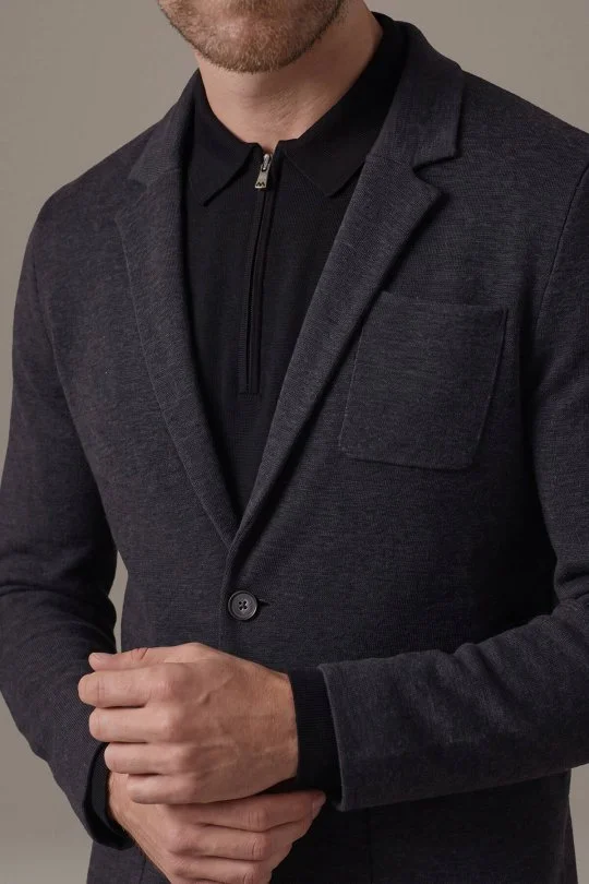 Extrafine Merino Antrasit Triko Blazer Ceket