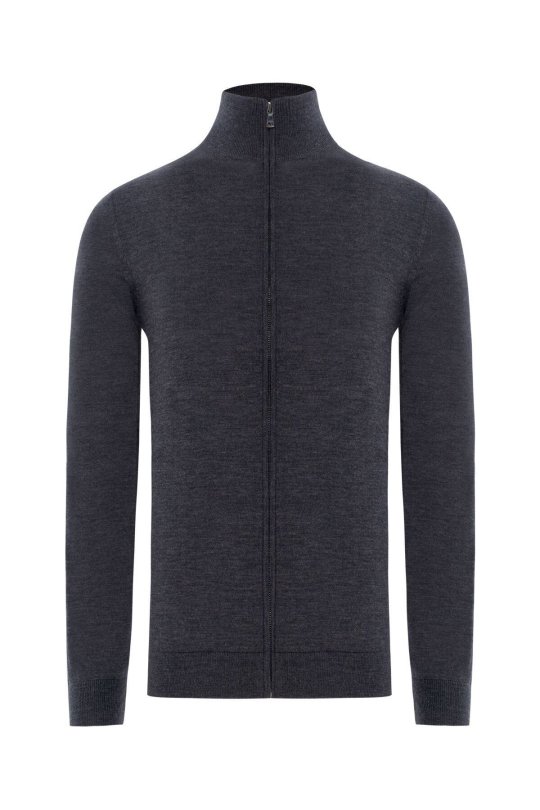 Extrafine Merino Fermuarlı Antrasit Triko Hırka