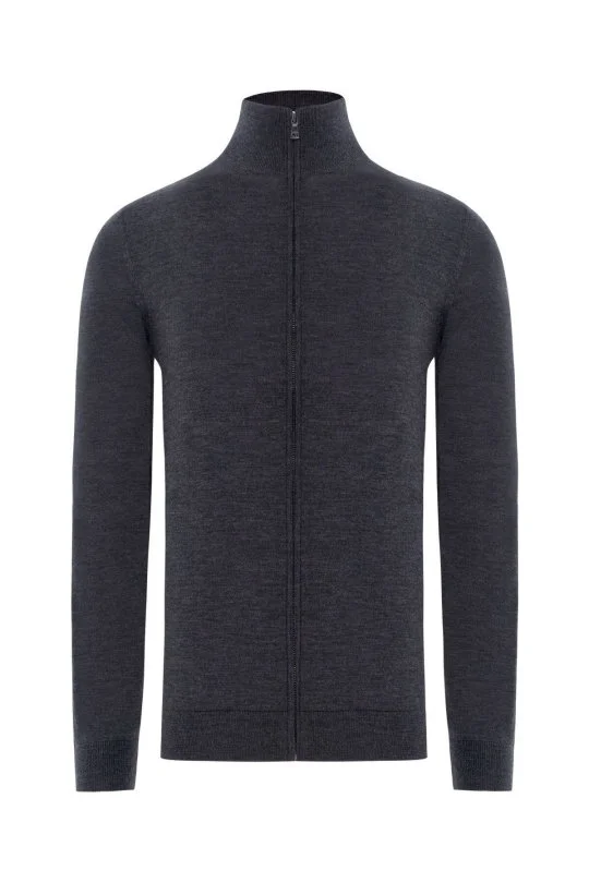 Hemington - Extrafine Merino Fermuarlı Antrasit Triko Hırka (6)