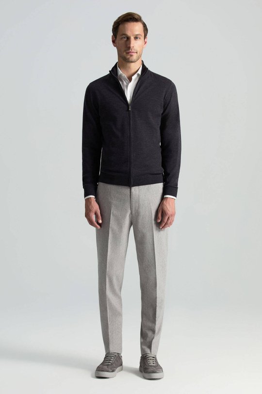 Extrafine Merino Fermuarlı Antrasit Triko Hırka