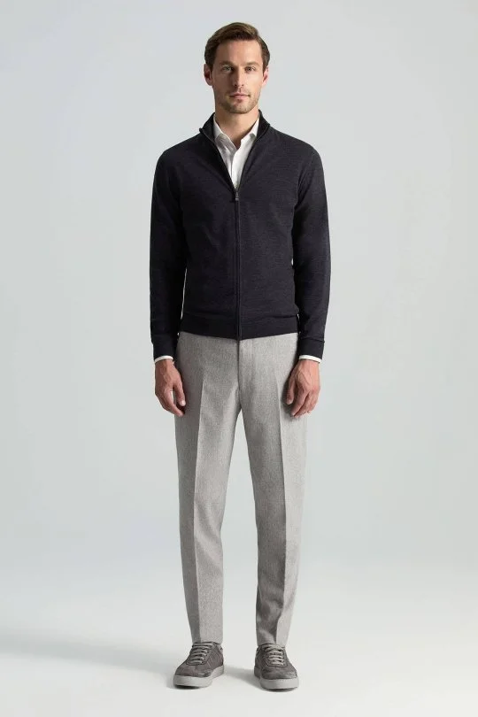 Hemington - Extrafine Merino Fermuarlı Antrasit Triko Hırka (1)