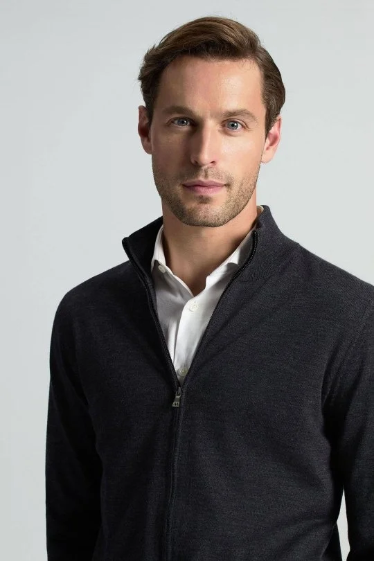 Hemington - Extrafine Merino Fermuarlı Antrasit Triko Hırka (2)