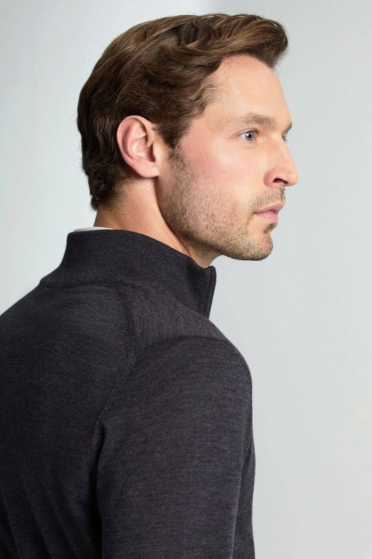 Extrafine Merino Fermuarlı Antrasit Triko Hırka