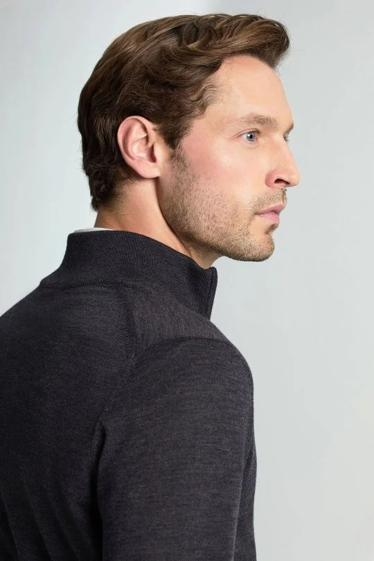 Hemington - Extrafine Merino Fermuarlı Antrasit Triko Hırka (3)