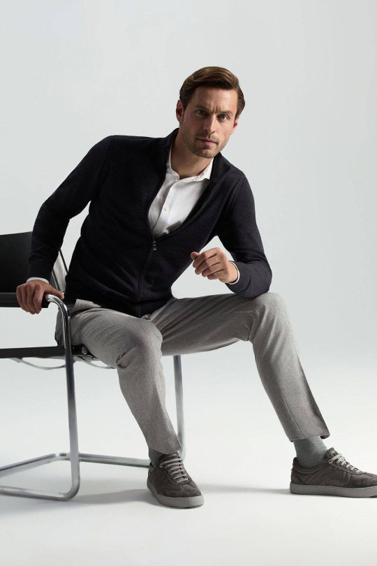 Extrafine Merino Fermuarlı Antrasit Triko Hırka