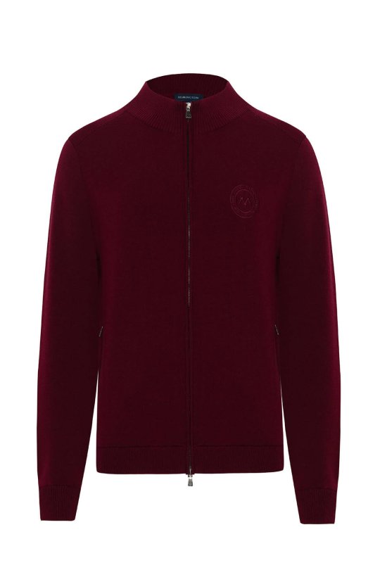 Arma Detaylı Fermuarlı Bordo Triko Spor Ceket