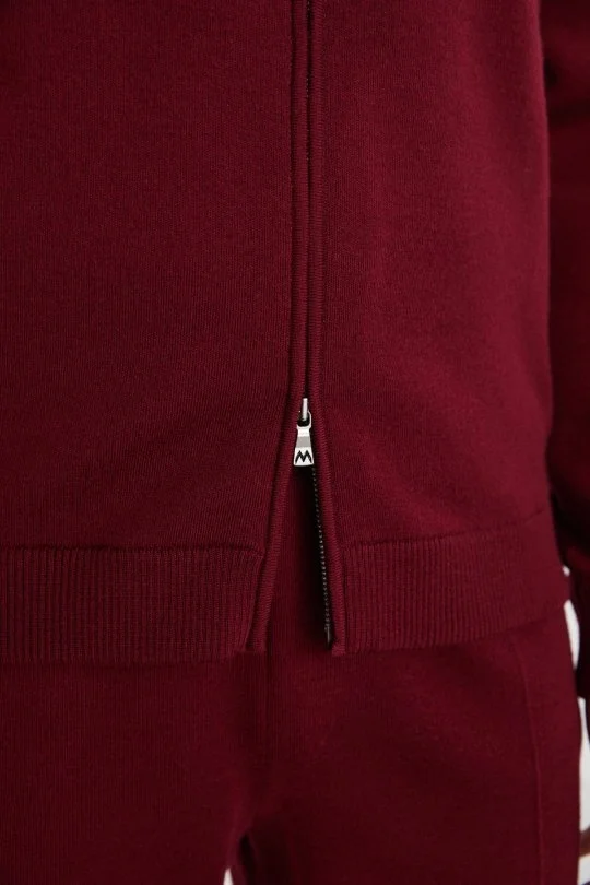 Hemington - Arma Detaylı Fermuarlı Bordo Triko Spor Ceket (5)