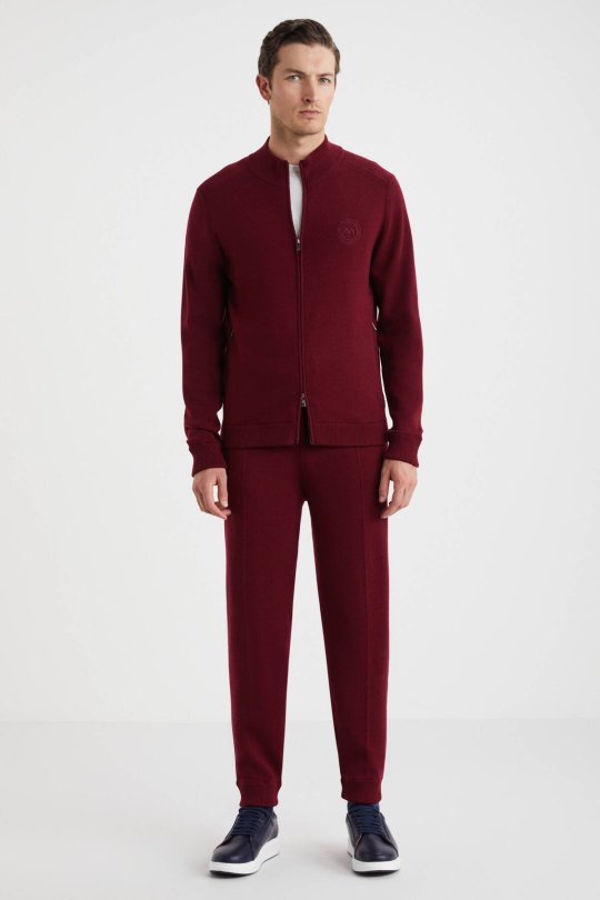 Arma Detaylı Fermuarlı Bordo Triko Spor Ceket