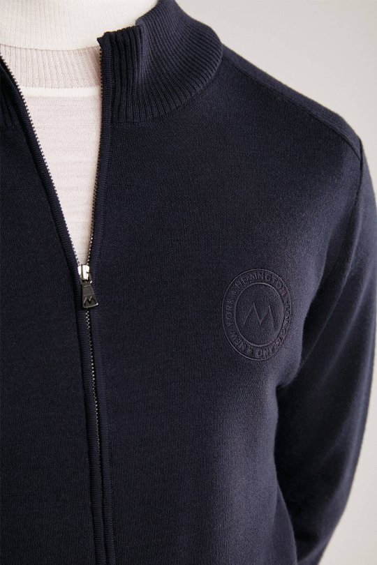 Arma Detaylı Fermuarlı Lacivert Triko Spor Ceket