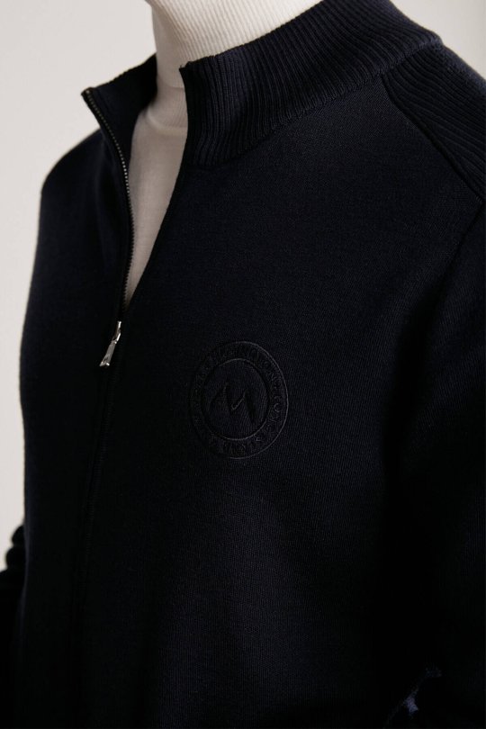 Arma Detaylı Fermuarlı Lacivert Triko Spor Ceket