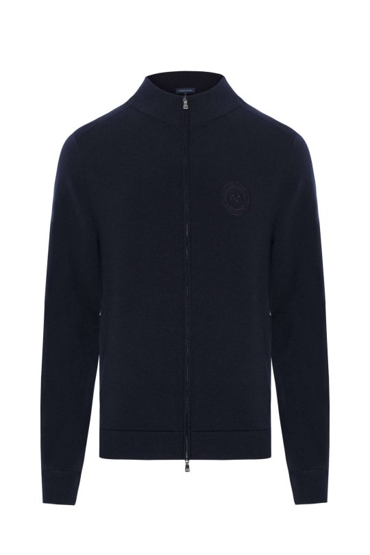 Arma Detaylı Fermuarlı Lacivert Triko Spor Ceket