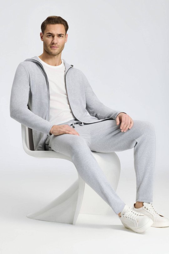 Bağcıklı Açık Gri Slim Fit Triko Pantolon